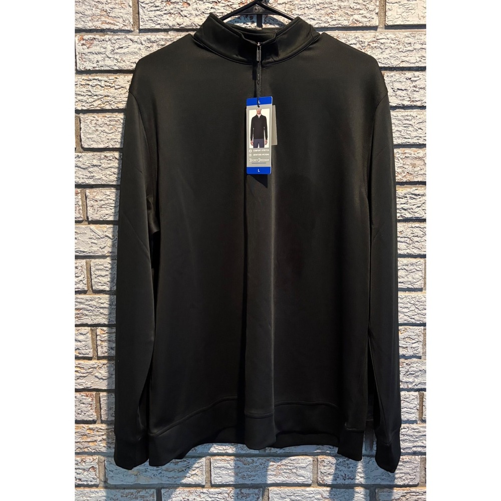 NWT Hickey Freeman Mens Quarter Zip Pullover Black Moisture Wicking Stretch LG